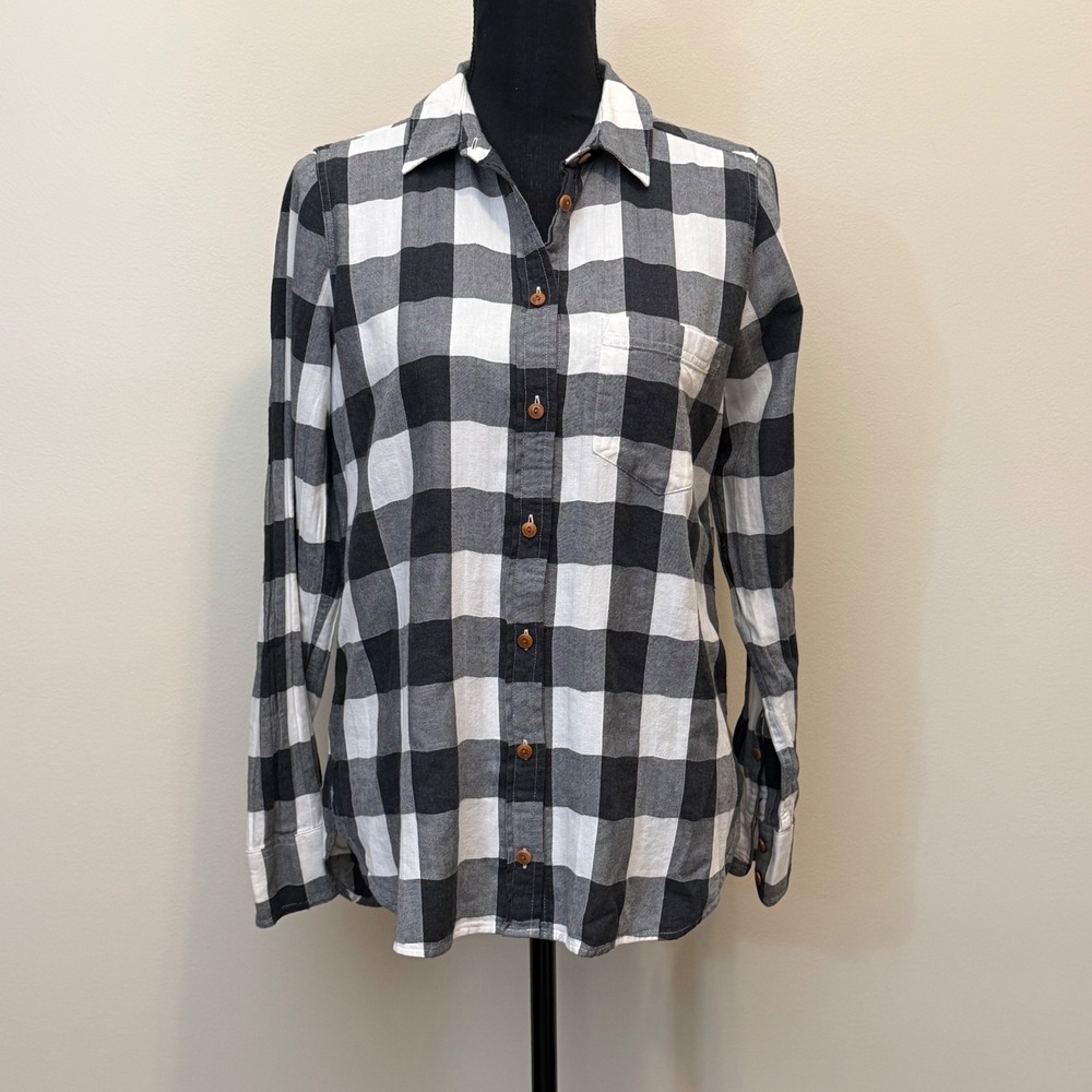 J.Crew Buffalo Check Plaid Button Down Womens 6 Long Sleeve Tunic Boy Fit Gray